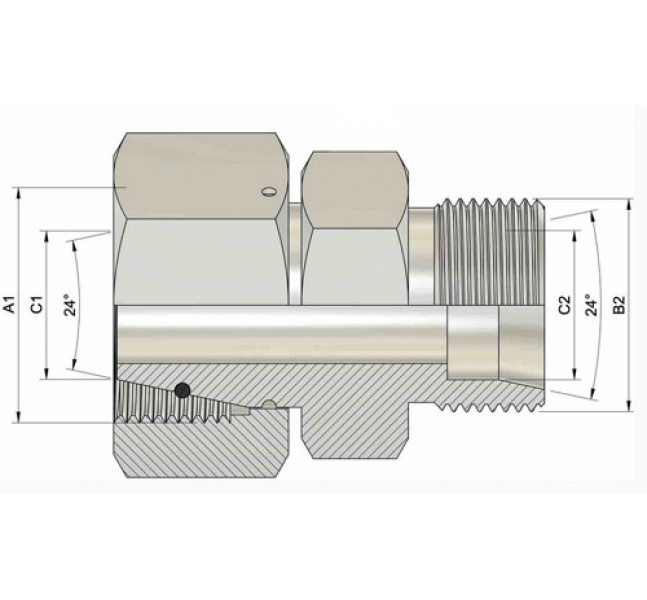 Spojka staviteľná M12x1,5/M14x1,5 (matica/vonk. závit)