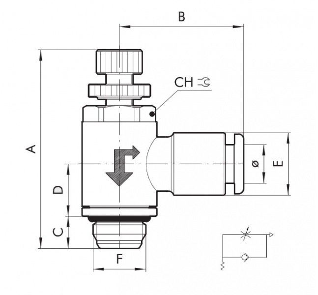 Škrtiaci ventil M5x4mm "C" ručné