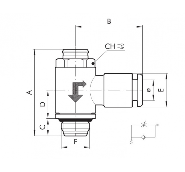 Škrtiaci ventil G1/4"x6mm "C"