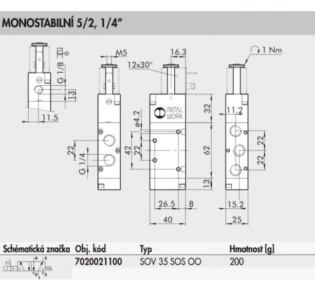 Solenoidný ventil 5/2, G1/4"