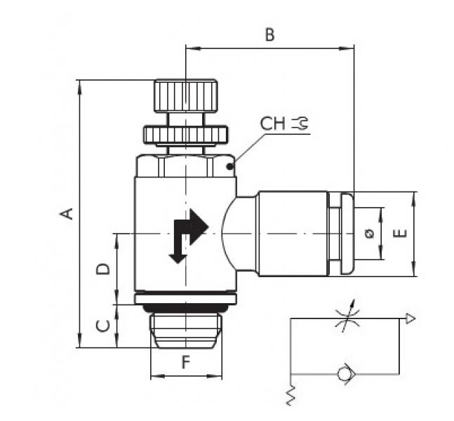 Škrtiaci ventil G1/8"x8mm "V"