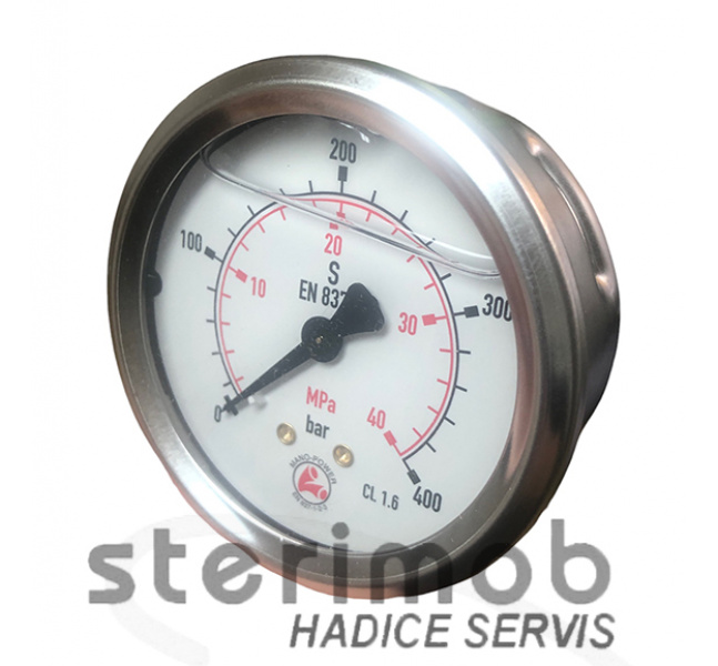 Manometer glycerínový 63mm zadný závit 0-400bar G1/4"