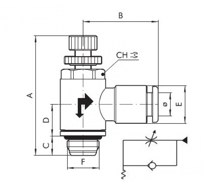 Škrtiaci ventil G1/8"x4mm "V"  ručné
