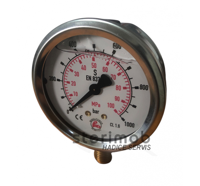 Glycerínový manometer 63mm spodný závit 0-1000bar G1/4"
