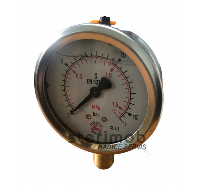 Glycerínový manometer 63mm spodný závit 0-16bar G1/4"