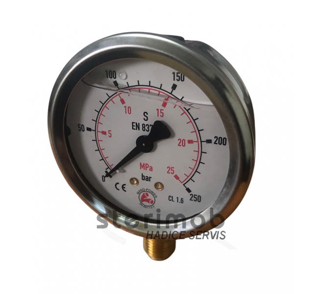 Glycerínový manometer 63mm spodný závit 0-250bar G1/4"