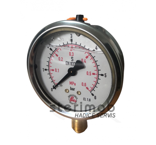 Glycerínový manometer 63mm spodný závit 0-6bar G1/4"